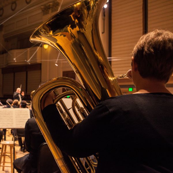 Tuba in orchestra rehearsal