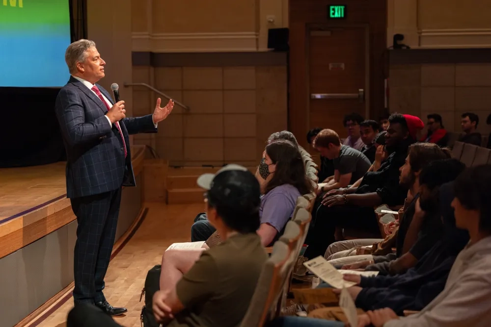 SFCM President David Stull addresses students at the Conservatory's 2023 convocation.