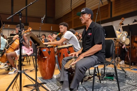 The Latin percussionists playing on 'Rhapsody.'