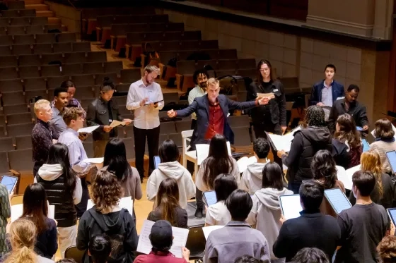 Chanticleer rehearses with the SFCM Chorus.