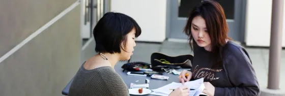 Conservatory students studing on the sixth floor terrace 